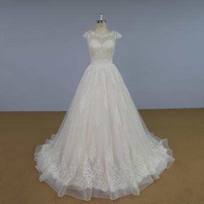 China Anti-Static Pink Wedding Dress Beaded Lace Cap Sleeves Alibaba Wedding Dress for sale