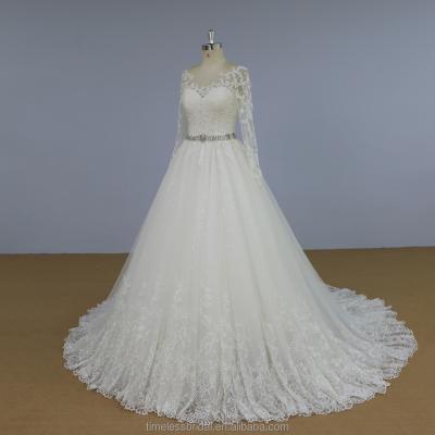 China Anti-Static High Quality Long Sleeves A-line Lace Appliques Muslim Wedding Dress for sale