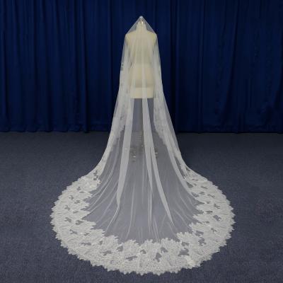 China Pretty Anti-Static Lace Appliqued Wedding Long Accessaries Veils For Bride for sale