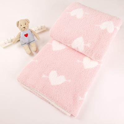 China New Design Thick Warm Polyester Feather Yarn Non-Toxic Knit Baby Winter Blanket For Newborn Crib Mother's Day Gift for sale