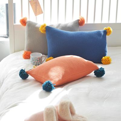 China Non-toxic High Quality Cute Home Decorative Cartoon Pompom Cotton Knitted Cushion Covers For Sofa Couch for sale