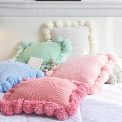 China Non-Toxic Custom Simple Home Decorative Knitted Macrame Pom Pom Cotton Cushion Cover For Sofa Couch for sale