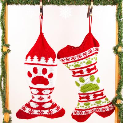 China Cute Christamas Tree Decoration New Design Sublimation Plaid Woven Christmas Dog Pet Stocking For Home Decoration for sale