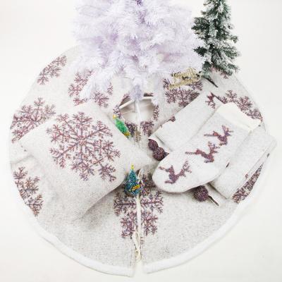 China Festival Celebration Bling Lurex Bling Reindeer Knitted Decorative Christmas Cushion Cover Tree Skirt Stocking Set For Home for sale