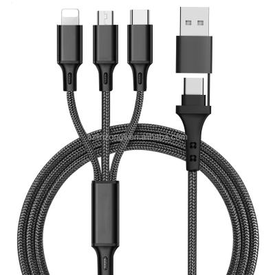 China Multi Function Data Transfer Cable Innovative 5 In 1 Multi USB Type C Input 2.4A Multi Functional Quick Charging Nylon Braided Phone Charger Cable for sale