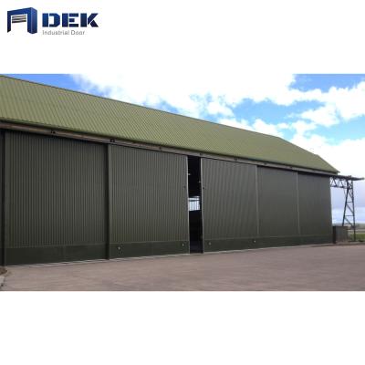 China Modern Top Guided Bottom Rolling Automatic Steel Sliding Shed Doors for sale