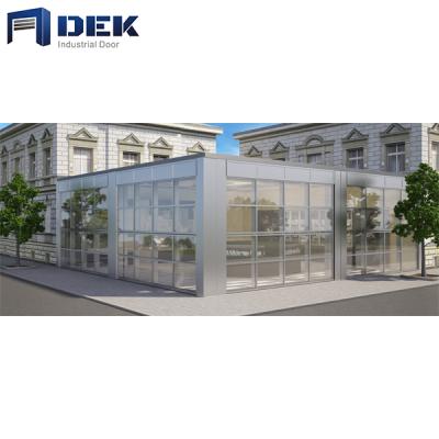 China Modern Transparent Automatic Aluminum Glass Panel Vertical Frame Garage Bifold Door With Remote Control for sale