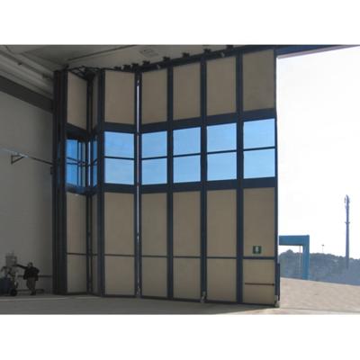 China Sound Insulation Auto Motorized Horizontal Folding Industrial Exterior Door With Wheels for sale