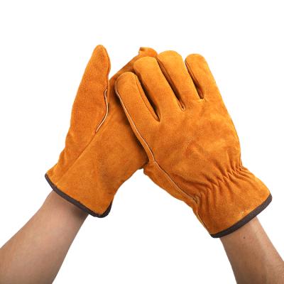 China Durable and Comfortable Grade AB Custom Construction Lined Cow Split Leather Outdoor Work Sleeve Safety Gloves for sale