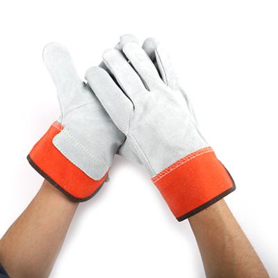 China Durable And Comfortable Custom Made Safety Orange Gray Twill Safety Grade AB Leather Working Gloves Equipment Gloves For Handling for sale