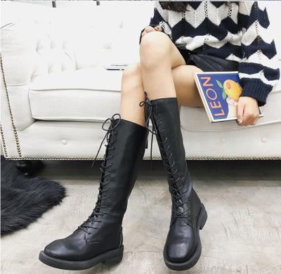 China 2020 new high quality short tube black lace up knee high boots knight boots platform fashion girl shoes for sale