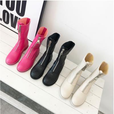 China Increase In Tube New Women Ladies Vintage Boots Short Front Zipper Increase Breathable PU Material Fashion Shoes for sale