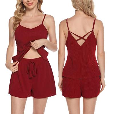 China Women's V-Neck 2 Piece Lingerie Set Women's Pajama Sets Sleepwear Sleeveless Top Shorts Set Nightgowns V-Neck 2 Piece Lingerie Set for sale