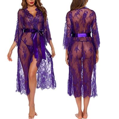 China Mesh Babydoll Nightgown Nightdress Women's Sheer Nightgown Women's Long Lace Lingerie Sexy Sheer Robe Kimono Robe for sale