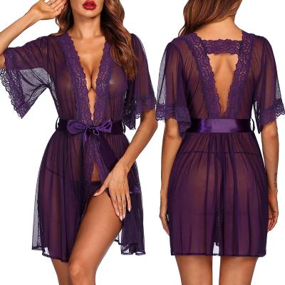 China Women's Sexy Lingerie Temptation Shorts Women Mesh Kimono Robe Transparent Nightgown Dress Pure Sexy Backless Temptation Shorts for sale