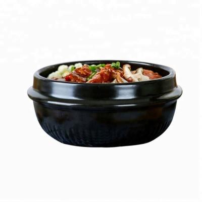 China Viable Hot Sale Black Clay Pot Ceramic Stone Bowl Pot For Korean Kitchen Dolsot Bibimbap Rice Soup Serving for sale