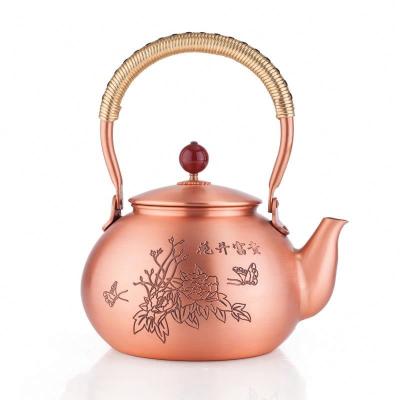 China Viable Thick Engraved Copper Kettle Hammered Copper Teapot Teapot for sale