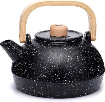 China Sustainable Manufacturer Wholesale Large Capacity 44oz Cast Iron Tea Kettle Teapot With Wooden Handle Anti-hot For Stove Top for sale