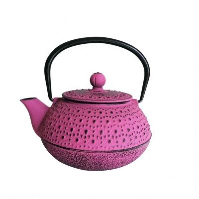 China 800ml Rose Tetsubin Cast Iron Red Viable Japanese Teapot Kettle Inner Enamel Teapot With Tea Mesh Strainer for sale