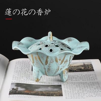 China Chinese Wholesale Home Decor Vintage Vigorous Melting Incense Lotus Leaf Incense Cone Resin Burning Holder Bowl for sale