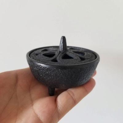 China Black Vigorous Lotus Shape Cast Iron Incense Cone Stick Burner Smoke Bowl Chinese Incense For Home Decoration for sale