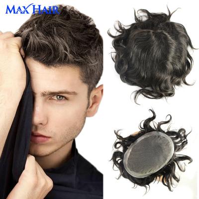 China Men's Wholesale 100% Maxhair Real Virgin Hair Toupee For Men Hair Replacement Systems Stock Human Hair Wig Lace Wigs for sale