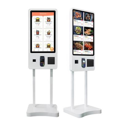 China Metal cash register + tempered glass panel 32 inch self ordering machine touch screen payment service kiosk interactive automatic self checkout kiosk for restaurant for sale