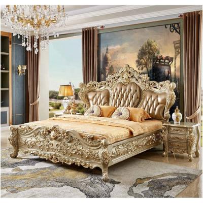 中国 European Antique style carving double bed with gold foil High Quality luxurious Custom Solid wood frame king size bed 販売のため