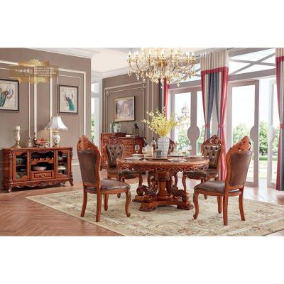 中国 Custom round dining table european antique design home furniture solid wood round dinning chairs and tables 販売のため