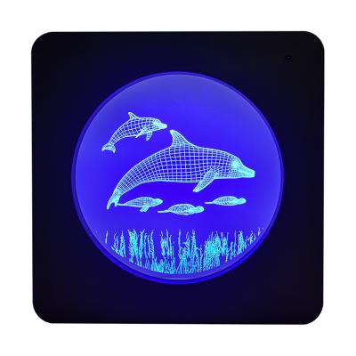 China Simplicity Modern USB Factory Remote Control Rechargeable Dynamic Dolphin 3D LED Night Light for sale