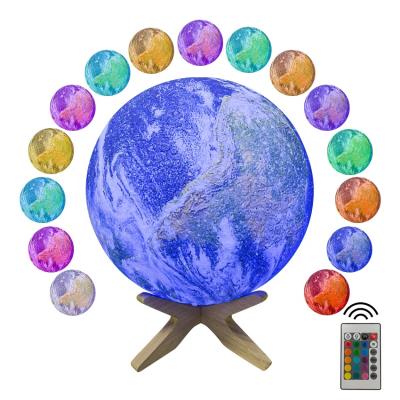 China Modern Simplicity Outdoor 16 Colors LED Globe Light Student Toy With Wooden Stand 3D Night Light for sale