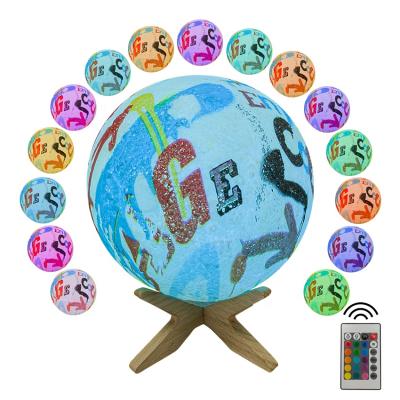 China Modern Simplicity Remote& Touch 16 Colors Doodle3 Moon Light With Wooden Stand 3D LED Night Light for sale