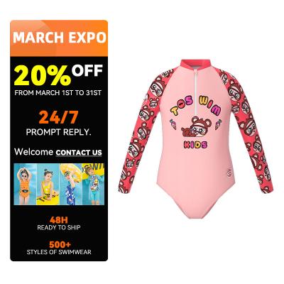 China Breathable Customized 2 12 Years Long Sleeve Toddler Girl Swimsuit Kids Swimwear Beach Outfit For Baby Pink One Piece Swimwear of child for sale