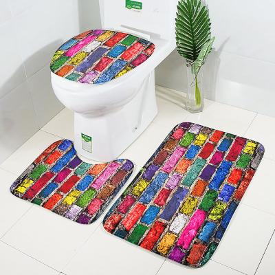 China Washable Fiber Toilet Seat Cover Mat Micro Toilet Mat Set 3 Pieces Fluffy Toilet Mat Set for sale