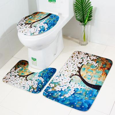 China Modern Waterproof Anti-Slip Bathroom Set 3d Printed Toilet Bath Mat Rug for sale