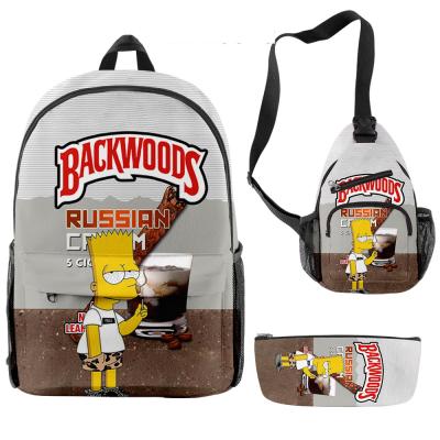 China Waterproof Custom 3D Printed Cartoon Design 3 In1 Laptop Schoolbags Backwoods Girls Boys Backpack Set for sale