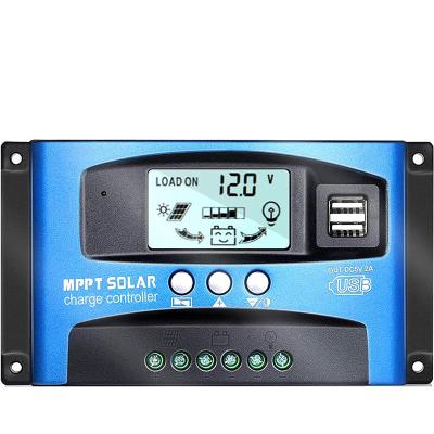 China Charger Controller Solar MPPT 100A 60A 40A  Charge Controller Dual USB LCD Display 12V 24V Solar Cell Panel Charger Regulator with Load for sale