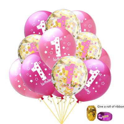 China Brithday Decor /WeedingParty/Amazon Gifts Hot Sale 12 Inch Balloon Baby Birthday Party Decoration 1 Year Confetti Balloon Set Combination for sale