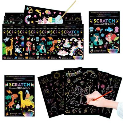 China 9 Sheets/Set Scratch Paper Magic Drawing Paper With Sticks Children's Drawing Toys Coloring Drawing Book Toys Magic Drawing Paper for sale