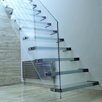 China Modern Luxury Tempered Laminated Glass Panel and Stainless Metal Hardware for Indoor Stairs Case Prices Railings Steps Treads for sale