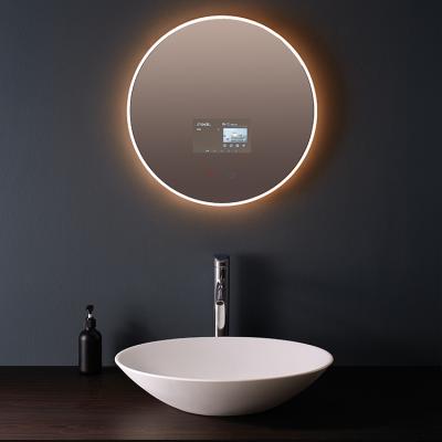 China Customized Magnifying Smart Wall Mounted Defogger Round Led Bathroom Vanity LED Light Mirror For Hotel Blue Tooth Mirror for sale