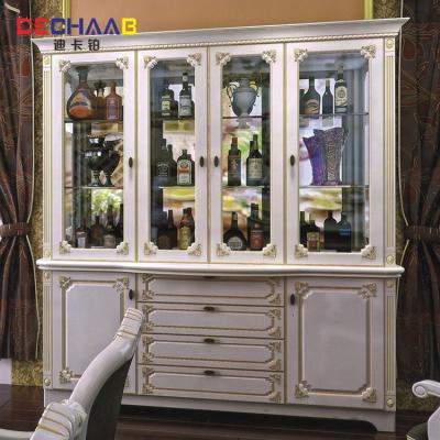 China (Other) European Customized Adjustable White Gold Full Wine Cabinet Designs Solid Wood for sale