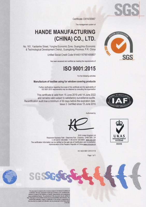 ISO9001 - Hande Manufacturing (China) Co., Ltd.