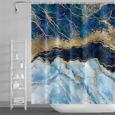 China Viable Abstract Navy Blue Marble Shower Curtains For Cracked Lines Gold Bathroom Shower Curtain Crystal Geode Shower Curtain Waterproof for sale