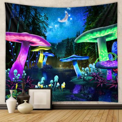 China Trippy Starry Tapestry Moon Tapestry Mushroom and Night Sky Plants Star Tapestries for Room for sale