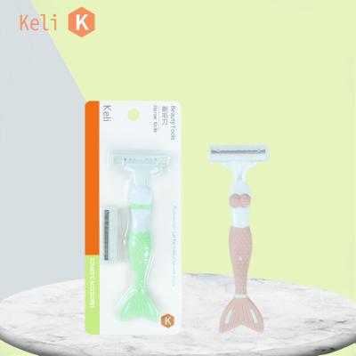 China Remove Fine Hair Mermaid Rubber Handle Long Hair Shaving Razor High Quality Razor With Trimmer for sale