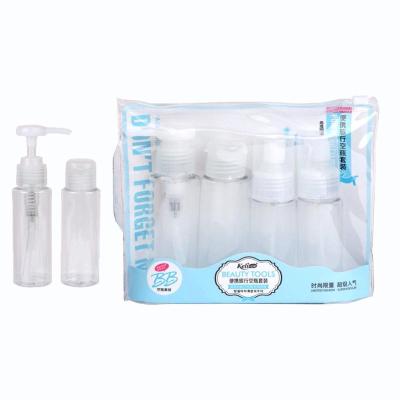 China BEAUTY Makeup Travel PET PACKAGING 4pcs Cosmetic Plastic Bottle In One Set Travel Shampoo Bottle And Bule And Pink Spray Bottle Set for sale