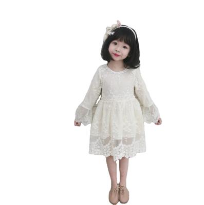 China Anti-wrinkle girls lace up dress princess spring dress 2021 new Korean version of sleeve children's trumpet foreign style embroidered meat skirt for sale