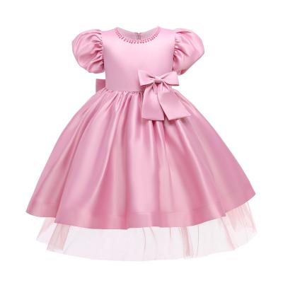 China Washable children's dress children's dress princess dress little girl satin bow satin little girl wedding host piano costume for sale