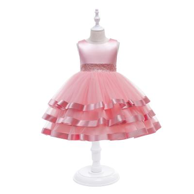 China Wholesale Pink Tulle Dress Anti-wrinkle Children's Clothing Beautiful Three-Layer Princess Dress Performance Clothes for sale